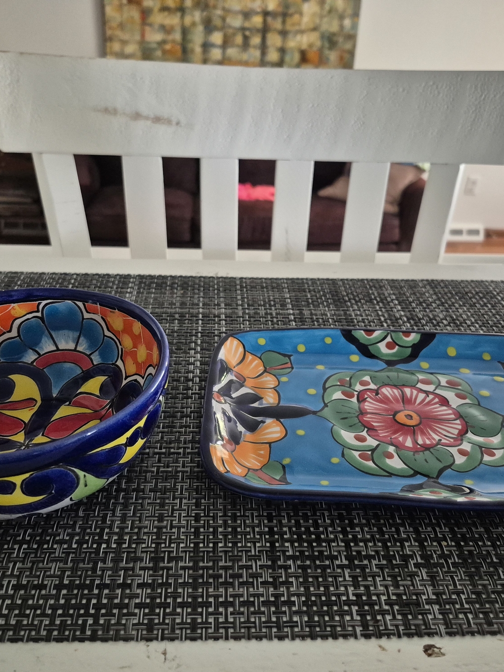 Mexi' Hand-Painted Blue Talavera Ceramic Bowl and Tray Set